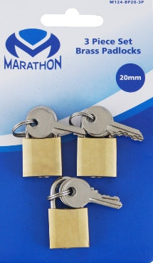20mm Brass Cylinder Padlock 3 Piece Set