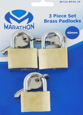 40mm Brass Cylinder Padlock 3 Piece Set