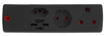 ADAPTOR 1X16A+1X5A+1SK+2USB BLACK E/MATE