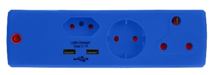 ADAPTOR 1X16A+1X5A+1SK+2USB BLUE E/MATE