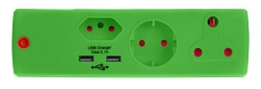 ADAPTOR 1X16A+1X5A+1SK+2USB GREEN E/MAT