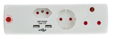 ADAPTOR 1X16A+1X5A+1SK+2USB SURGE E/MATE