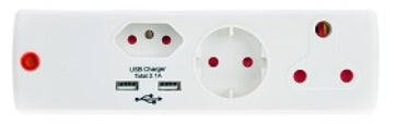 ADAPTOR 1X16A+1X5A+1SK+2USB WHITE E/MATE