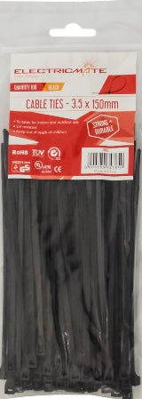 CABLE TIES E/MATE BLACK 150X3.5MM P/100
