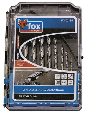 FOX 10PCS DRILLS METAL SET 1-10MM