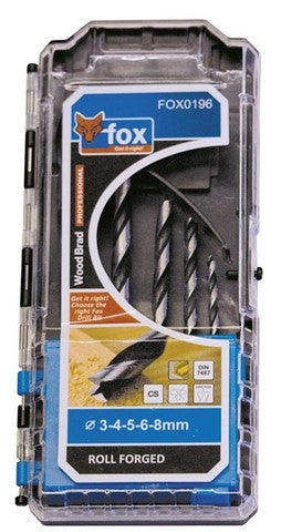FOX 5PCS DRILLS WOOD SET-3-4-5-6-8MM