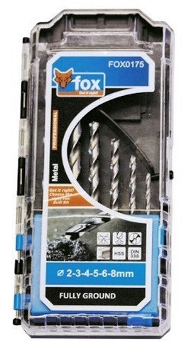 FOX 6PCS DRILLS METAL SET 2-3-4-5-6-8MM