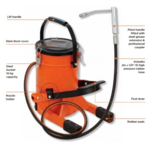 GREASE PUMP GROZ FOOT W/10KG BKT FOP10A