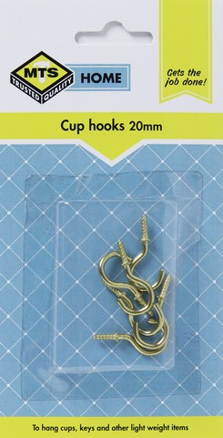 MTS HOME  CUP HOOKS 20MM BRASS 6PC