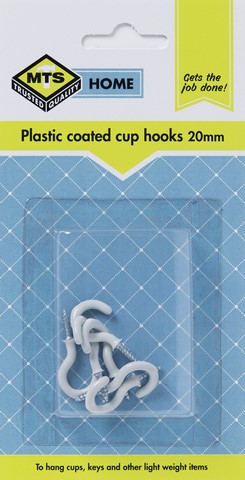 MTS HOME  CUP HOOKS 20MM P/COATED 6PC