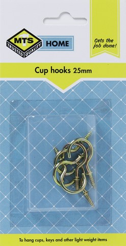 MTS HOME  CUP HOOKS 25MM BRASS 6PC