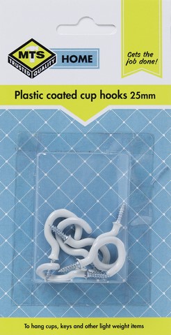 MTS HOME  CUP HOOKS 25MM P/COATED 6PC