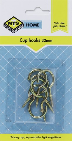 MTS HOME  CUP HOOKS 32MM BRASS 6PC