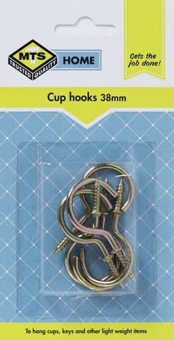 MTS HOME  CUP HOOKS 38MM BRASS 6PC