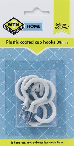 MTS HOME  CUP HOOKS 38MM P/COATED 6PC