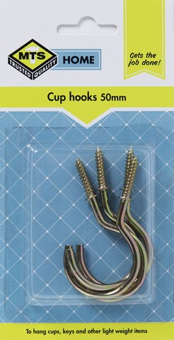 MTS HOME  CUP HOOKS 50MM BRASS 4PC