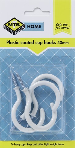 MTS HOME  CUP HOOKS 50MM P/COATED 4PC