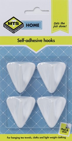 MTS HOME PLASTIC SINGLE ADHESV HOOK 4PC