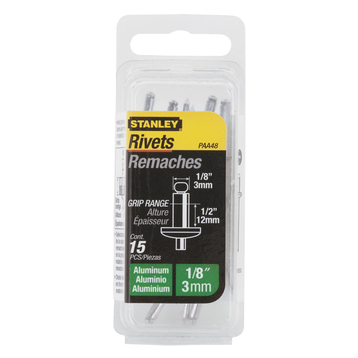 Stanley Aluminium Rivets 3mm x 12mm (15 Pack) | 1-PAA48T