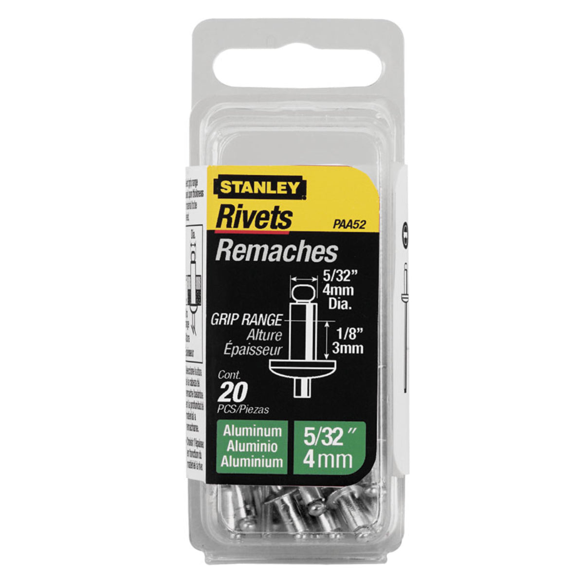 Stanley Aluminium Rivets 4mm x 3mm (20 Pack)| 1-PAA52T