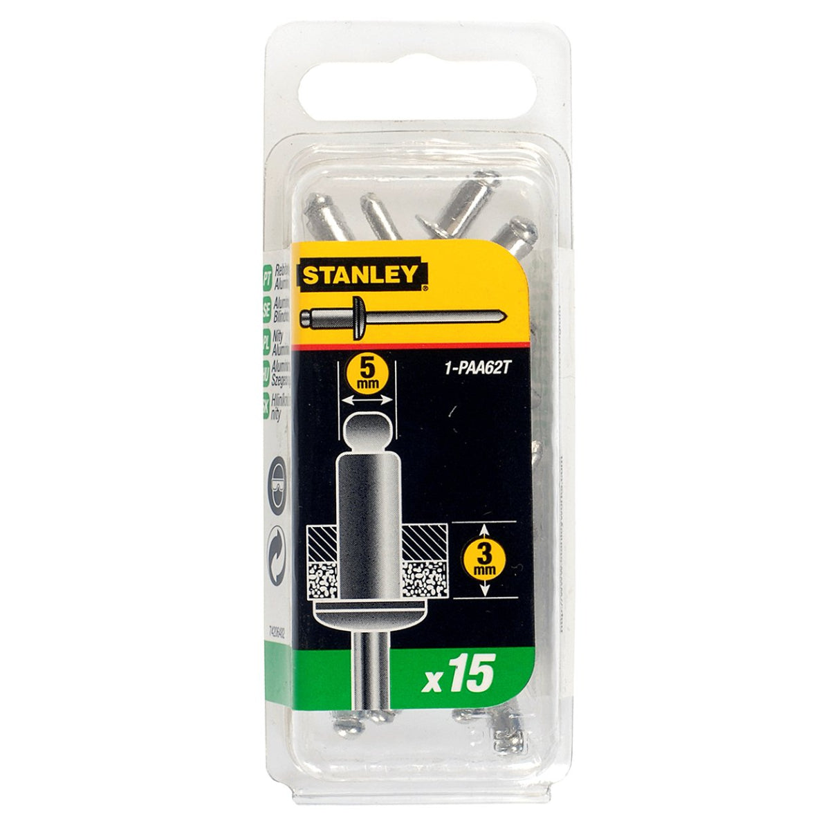 Stanley Aluminium Rivets 5mm x 3mm (15 Pack) | 1-PAA62T