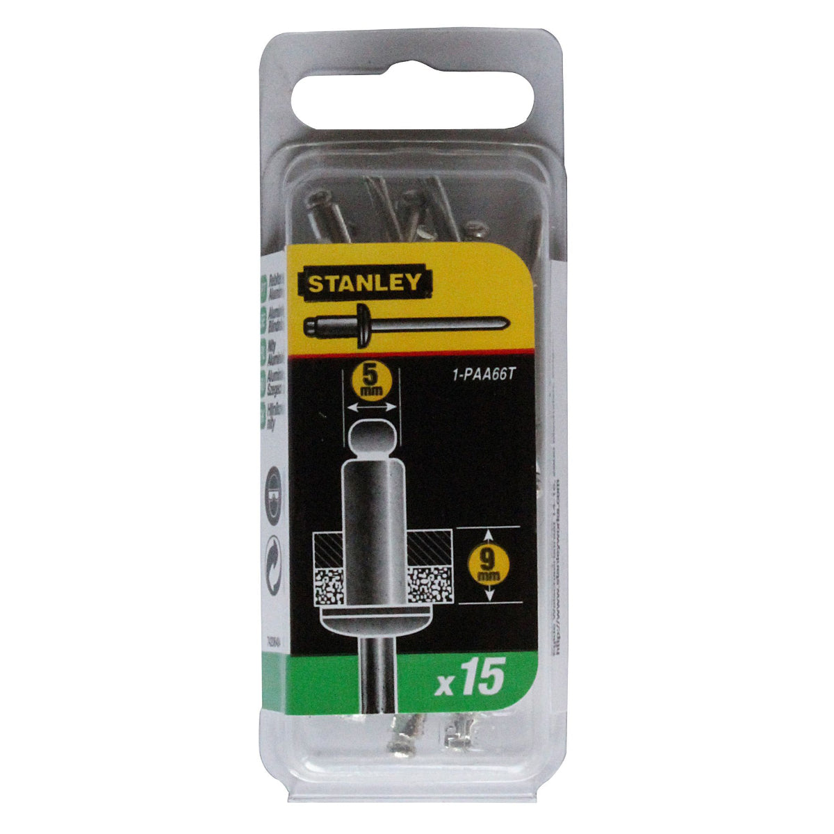 Stanley Aluminium Rivets 5mm x 9mm (15 Pack) | 1-PAA66T