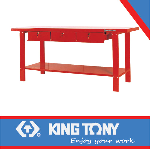 WORKBENCH 3 DRAWERS 2000mm RED